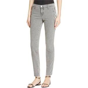 J Brand Gray Zion Mid Rise Skinny Jean With Exposed Button Detail